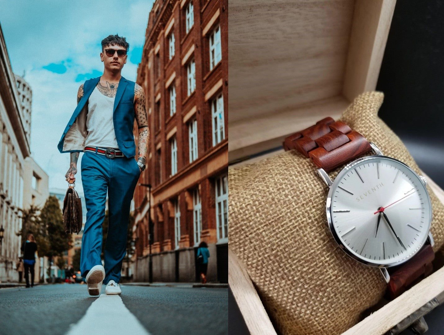 Top your trendy athleisure outfit with a wooden watch